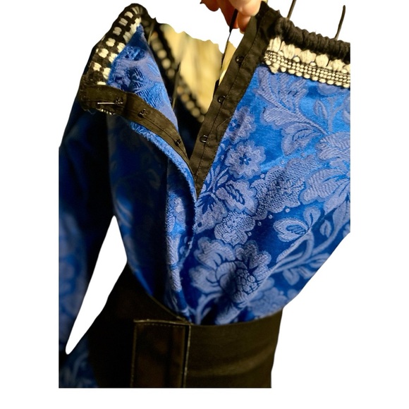 💙 Vtg Blue Brocade Victorian Maxi Gown Gown | S - Picture 7 of 11